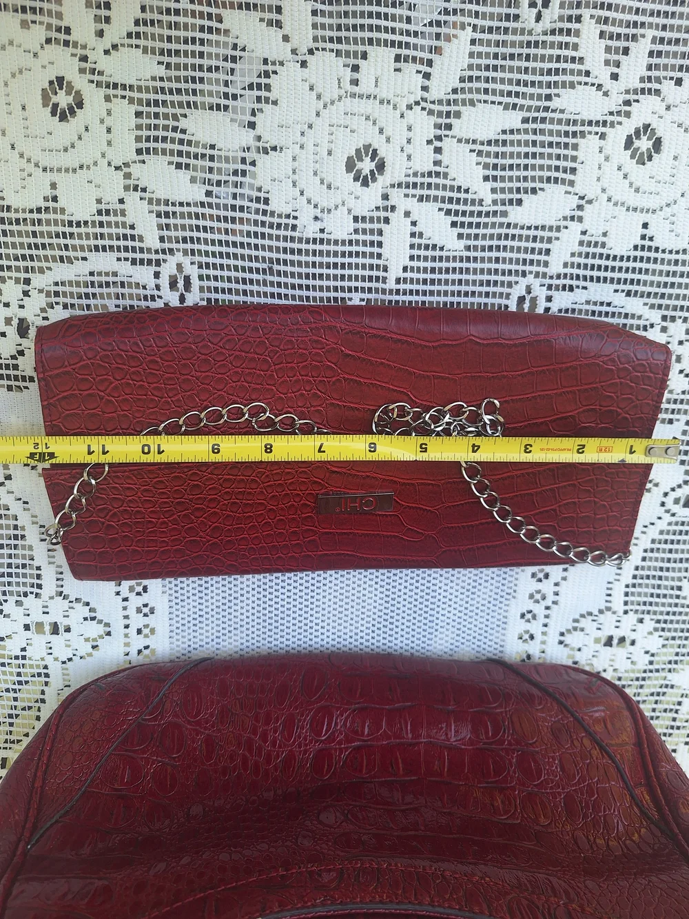 Red Croc-Embossed Shoulder Bag & Clutch Set